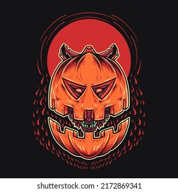 Pumpkin Halloween Wolf Head Vector Illustration