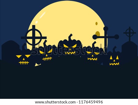 pumpkin halloween yellow eye moonlight background blue stock vector