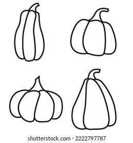 Pumpkin for Halloween.Doodle pumpkins hand drawn cartoon style. Outlined pumpkin.Isolated on white background.
