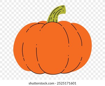 Pumpkin hand draw style isolated on png or transparent texture,Halloween party background ,element template for poster, brochures, online advertising, vector illustration 