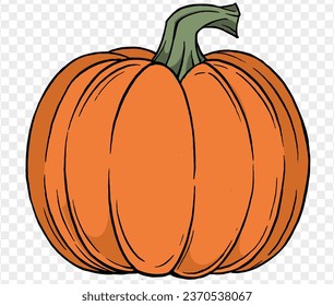 Pumpkin in hand drawing brush style, isolated on transparent PNG. Perfect for halloween party backgrounds. Vector