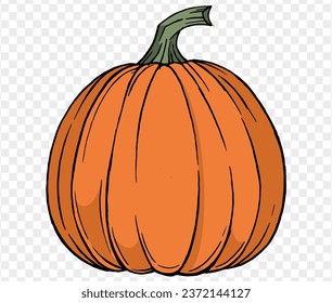 Pumpkin in hand drawing brush style, isolated on transparent PNG. Perfect for halloween party backgrounds. Vector