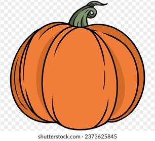 Pumpkin in hand drawing brush style, isolated on transparent PNG. Perfect for halloween party backgrounds. Vector