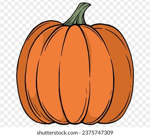 Calabaza con estilo de pincel de dibujo a mano, aislada en PNG transparente. Perfecto para fiestas de halloween. Vector