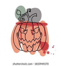 Pumkin in einem handgezeichneten linearen Stil mit bunten abstrakten Flecken. Einzeln auf Weiß. Vektorgrafik.