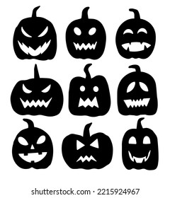 Pumpkin hand drawn silhouette design vector set.