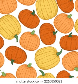 Pumpkin hand drawn sketch vector seamless pattern for Halloween and Thansgiving.