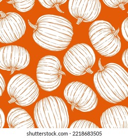 Pumpkin hand drawn sketch vector seamless pattern for Halloween and Thansgiving.