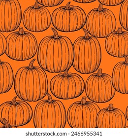 Pumpkin hand drawn sketch vector seamless pattern for Halloween and Thansgiving.