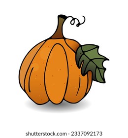 Pumpkin in a hand steed on an isolated white background.