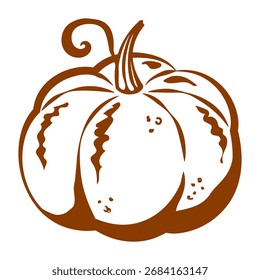 Pumpkin. Hand-drawn design element, icon, silhouette in outline, doodle. Brown on white background.