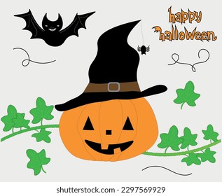 PUMPKIN, HAPPY HALLOWEEN, BAT, SPIDER, OCTOBER, VECTOR