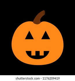 Pumpkin. Happy Halloween. Funny creepy smiling face. Cute cartoon baby character. Greeting card. Black background. Isolated. Flat design. Vector illustration