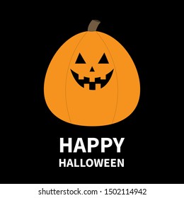 Pumpkin. Happy Halloween. Funny creepy smiling face. Cute cartoon kawaii baby character. Eyes, teeth. Greeting card. Black background. Isolated. Flat design. Vector illustration