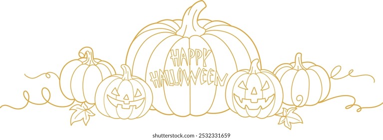 pumpkin happy halloween line art background vector. spooky element illustration