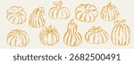 Pumpkin harvest doodle vector in autumn abstract fall illustration with warm thanksgiving style, great for seasonal poster design, cozy holiday cards or rustic festive decor.