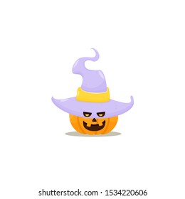 Pumpkin in a hat in cartoon style. Halloween Witch's hat. Vector illustration.