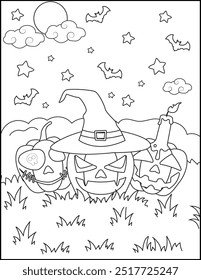 Calabaza con sombrero. Página de libro para colorear para niños. 