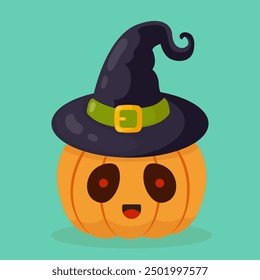 Pumpkin in a hat. Halloween design. Vector illustration