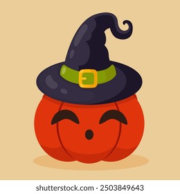 Pumpkin in a hat. Halloween design. Vector illustration