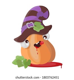 PUMPKIN HAT Halloween Funny Flat Design Cartoon Hand Drawn Vector Illustration Set For Print
