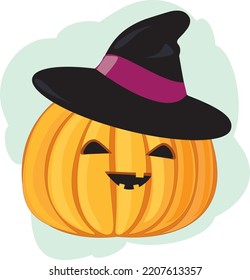 Pumpkin in a hat. Halloween. Pumpkin and witch hat. Autumn vector illustration. October, holiday