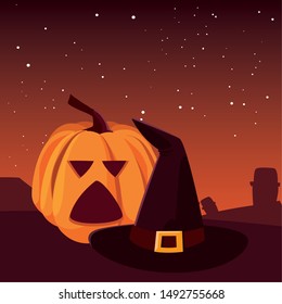 pumpkin with hat happy halloween celebration design