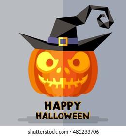Pumpkin with Hat. Happy Halloween  - in flat style.