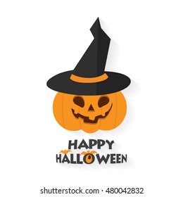 Pumpkin with Hat. Happy Halloween Typography isolated on white background