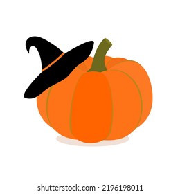 Pumpkin and hat for Helloween. Flat style. Vector illustration 