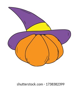 Pumpkin in a hat , vector design for banner, poster, greeting card, party invitation.Traditional element of Halloween. Vector illustration.