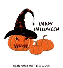 Pumpkin in the hat of a witch.