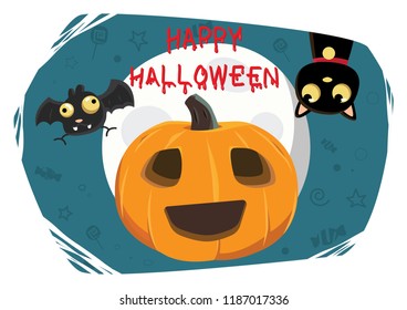 Pumpkin Head with Bat and Kitty Cute