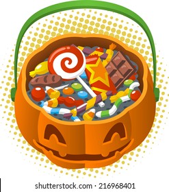 Pumpkin head candy basket cartoon illustration