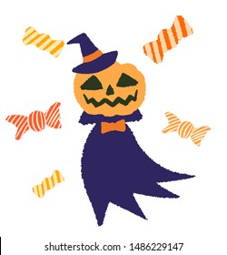 Pumpkin head and candy illustration