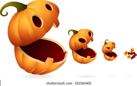 Pumpkin Head Chasing Treats-Jack O Lanterns going after Halloween candies