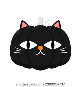 Pumpkin head. Cute and scary halloween pumpkin monster. Holidays cartoon character in flat style collection. Face cat on Pumpkin.