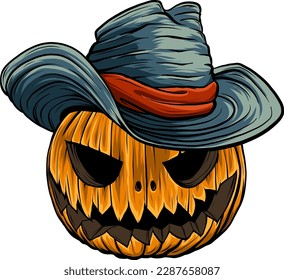 Pumpkin head design illustration as a cowboy
