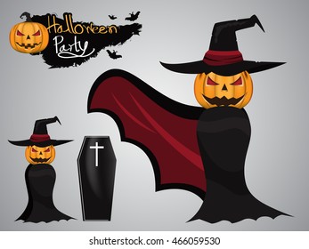 pumpkin head with dracula suit on halloween party. vector illustration.