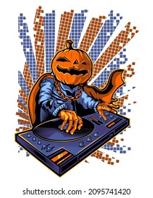 pumpkin head halloween dj music party with dj music vector