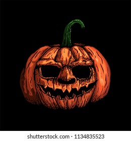 
Pumpkin head, Halloween holiday symbol isolated on black background. Halloween logo and clip art. vector and illustration.