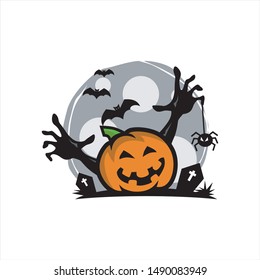 Pumpkin Head Halloween Moon Logo Vector