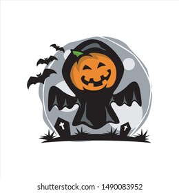 Pumpkin Head Halloween Moon Logo Vector
