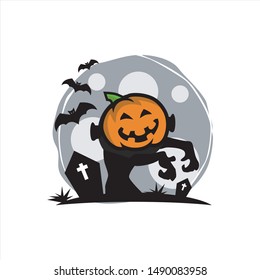 Pumpkin Head Halloween Moon Logo Vector