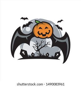 Pumpkin Head Halloween Moon Logo Vector