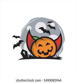 Pumpkin Head Halloween Moon Logo Vector