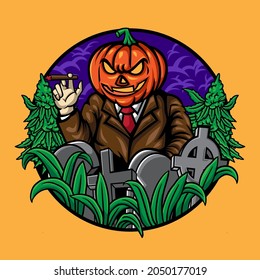 pumpkin head halloween party mascot badge design