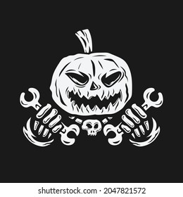 cabeza de calabaza sosteniendo la ilustración del vector llave
