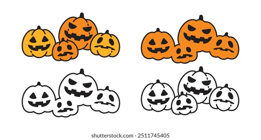 pumpkin head icon Halloween logo vector jack o lantern symbol doodle cartoon character spooky ghost smile illustration design clip art