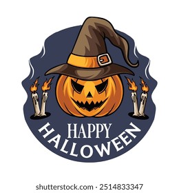 Ilustración de cabeza de calabaza Antiguas Gráfico Flat Icon Logo Halloween Diseño Arte Vector